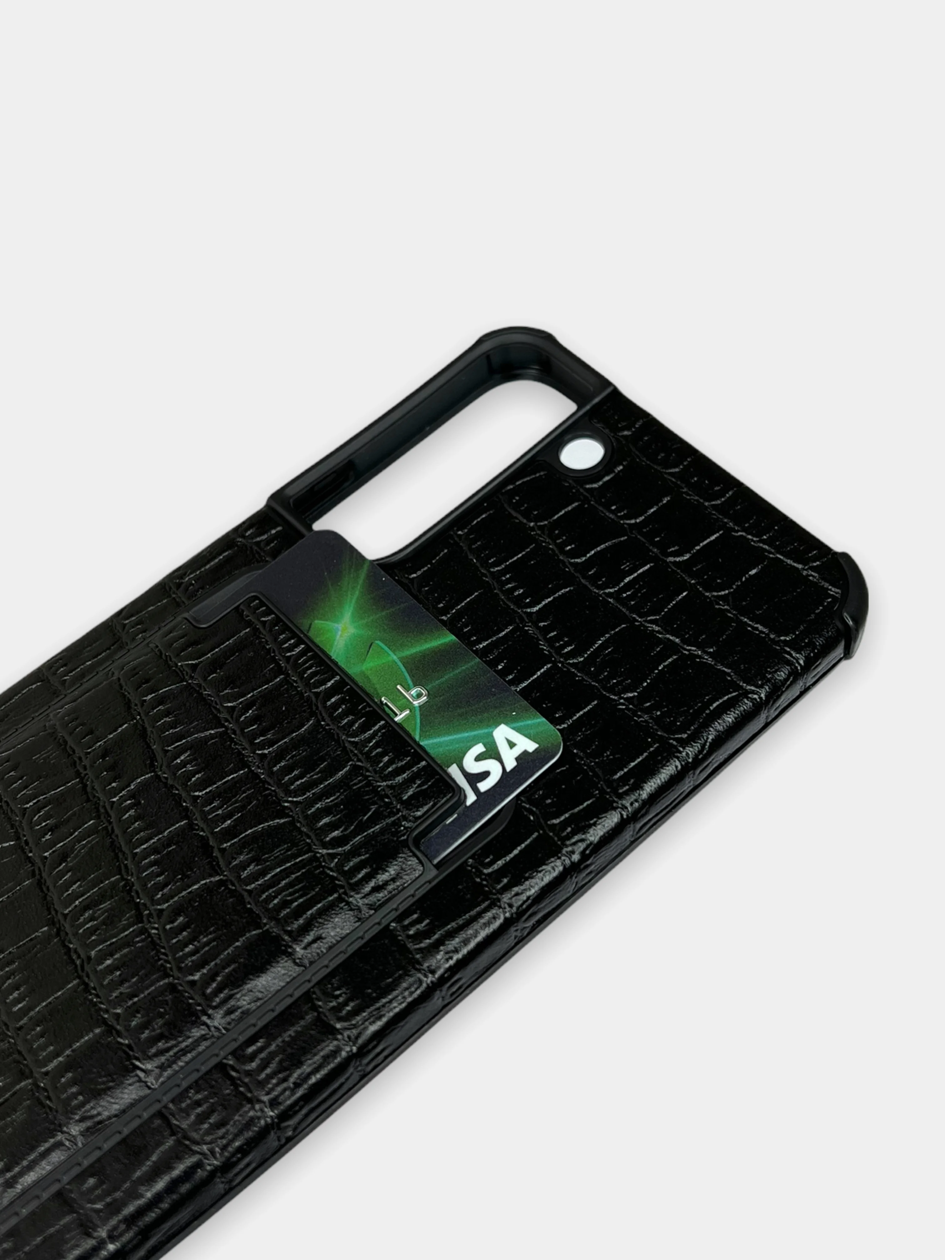 Черный чехол Samsung Galaxy S22, S22 Plus, S22 Ultra, Галакси С22, под кожу с карманом для карты