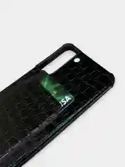 Черный чехол Samsung Galaxy S22, S22 Plus, S22 Ultra, Галакси С22, под кожу с карманом для карты