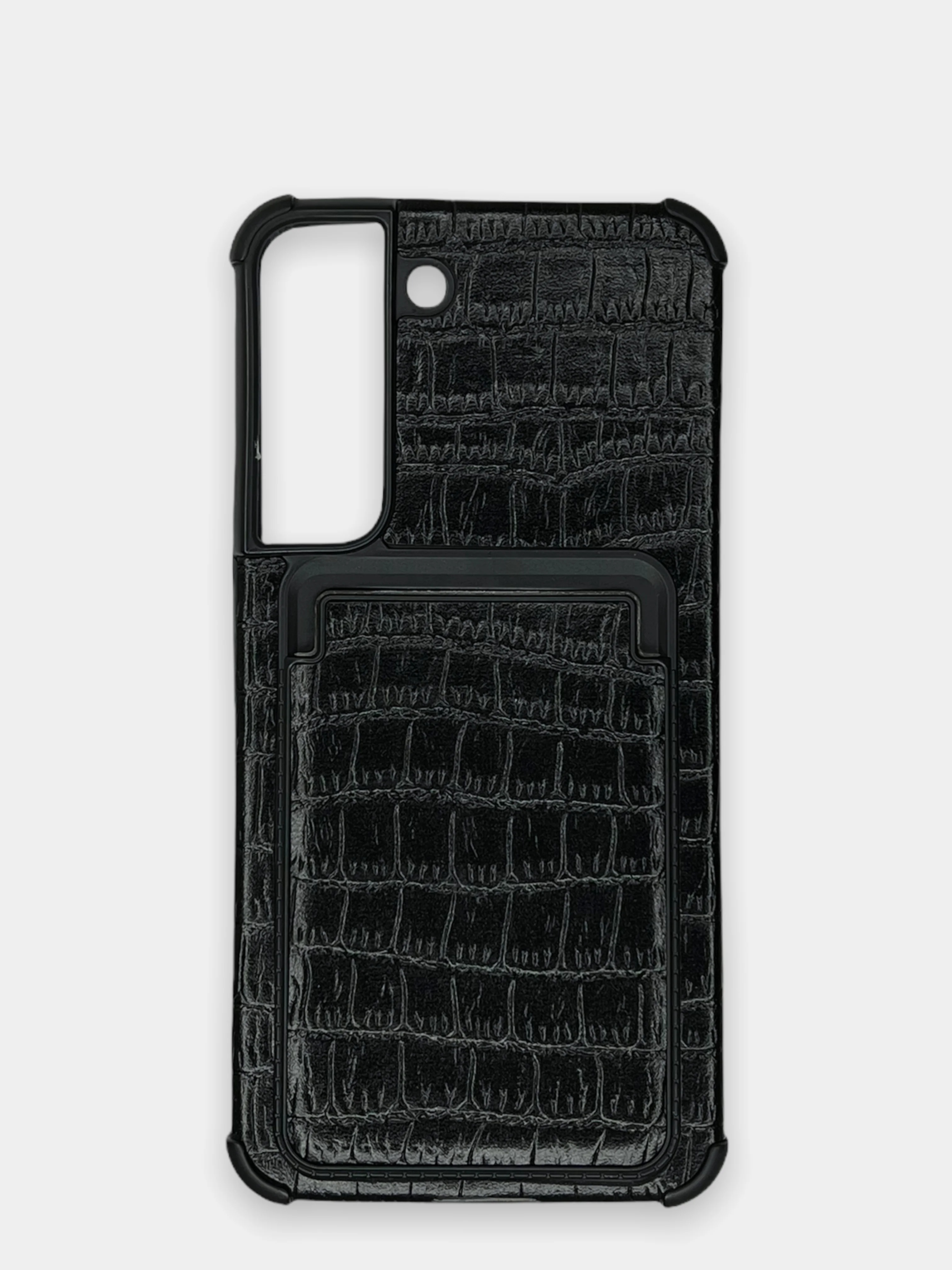 Черный чехол Samsung Galaxy S22, S22 Plus, S22 Ultra, Галакси С22, под кожу с карманом для карты
