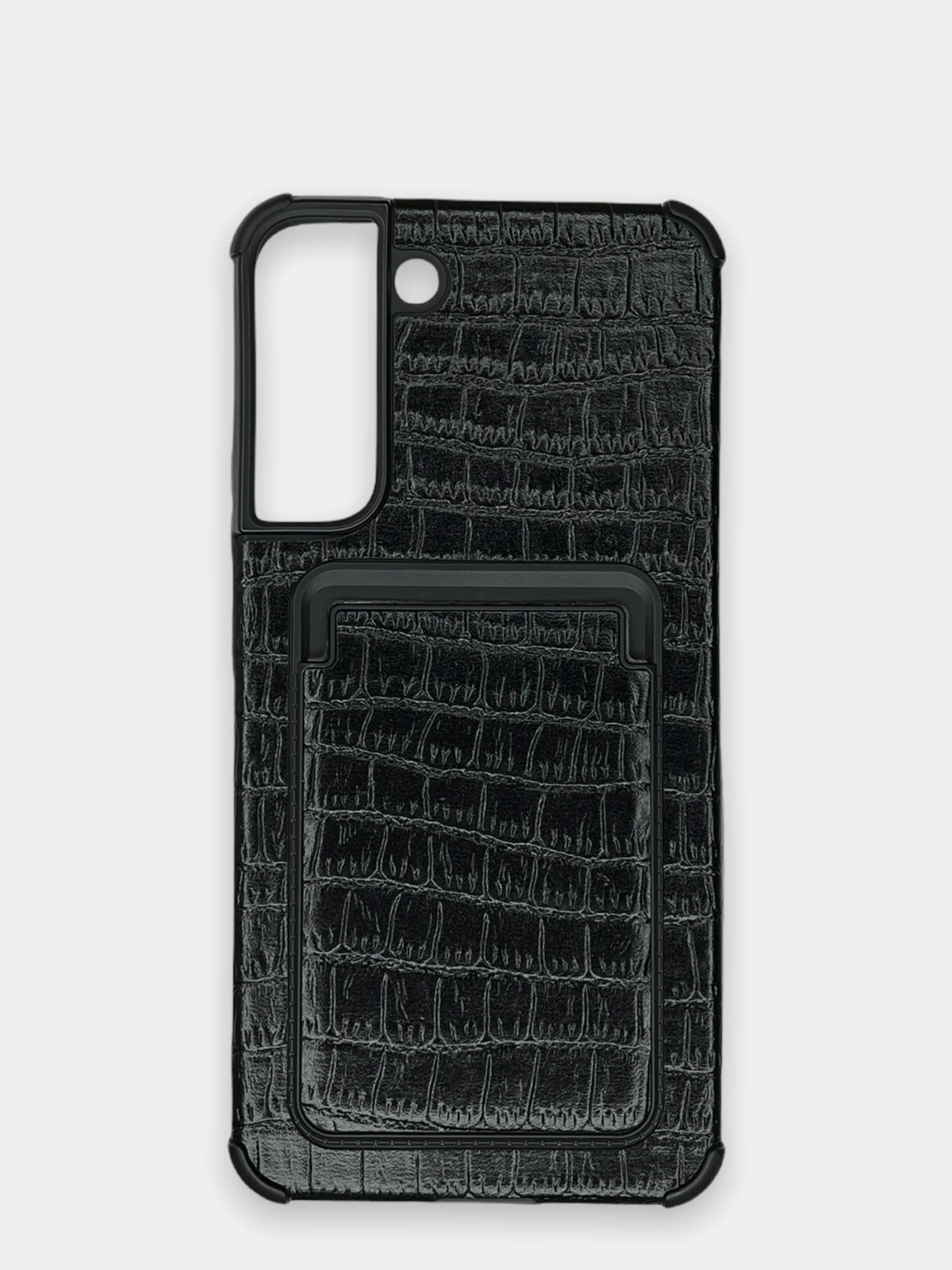 Черный чехол Samsung Galaxy S22, S22 Plus, S22 Ultra, Галакси С22, под кожу с карманом для карты