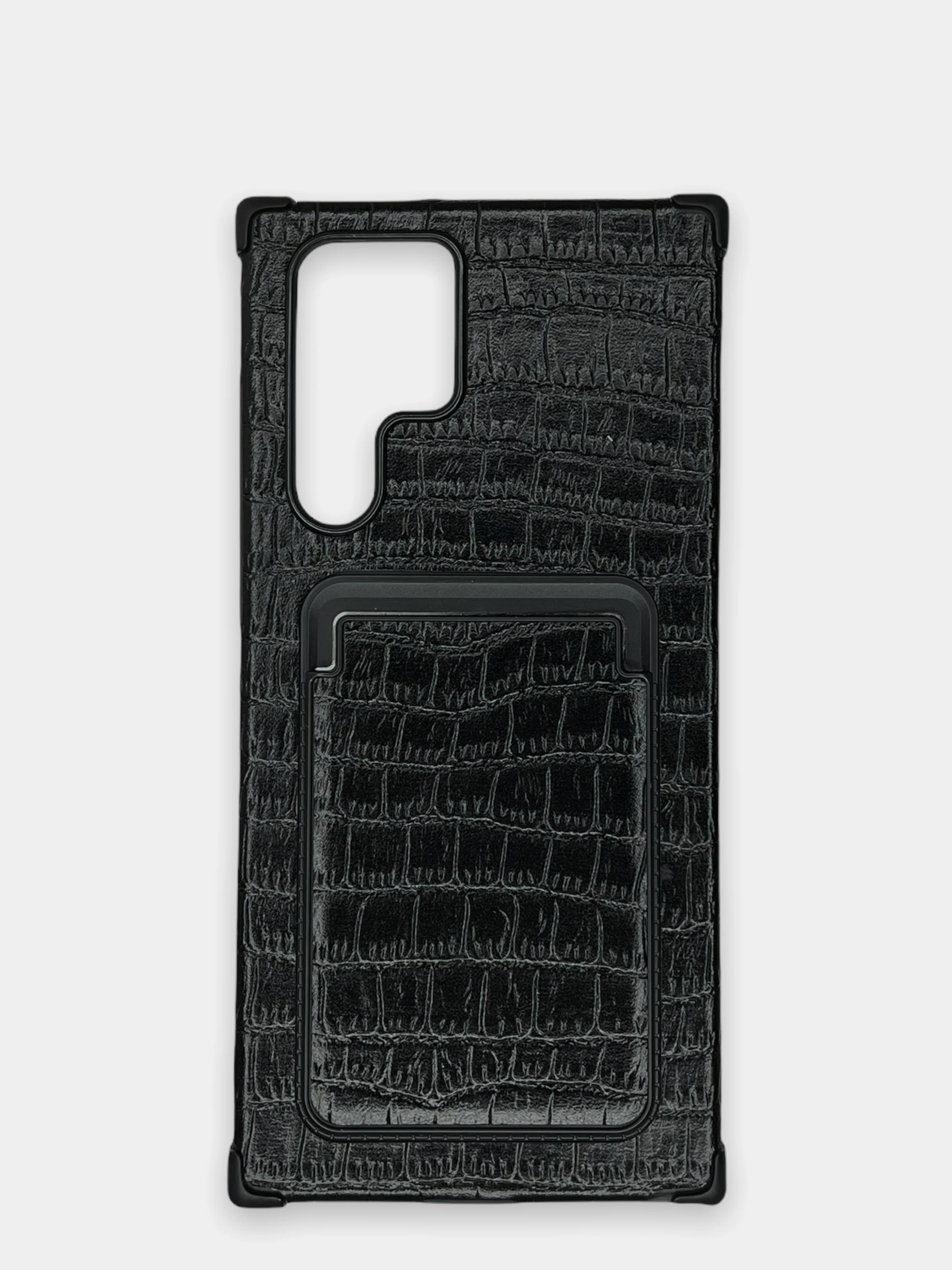 Черный чехол Samsung Galaxy S22, S22 Plus, S22 Ultra, Галакси С22, под кожу с карманом для карты