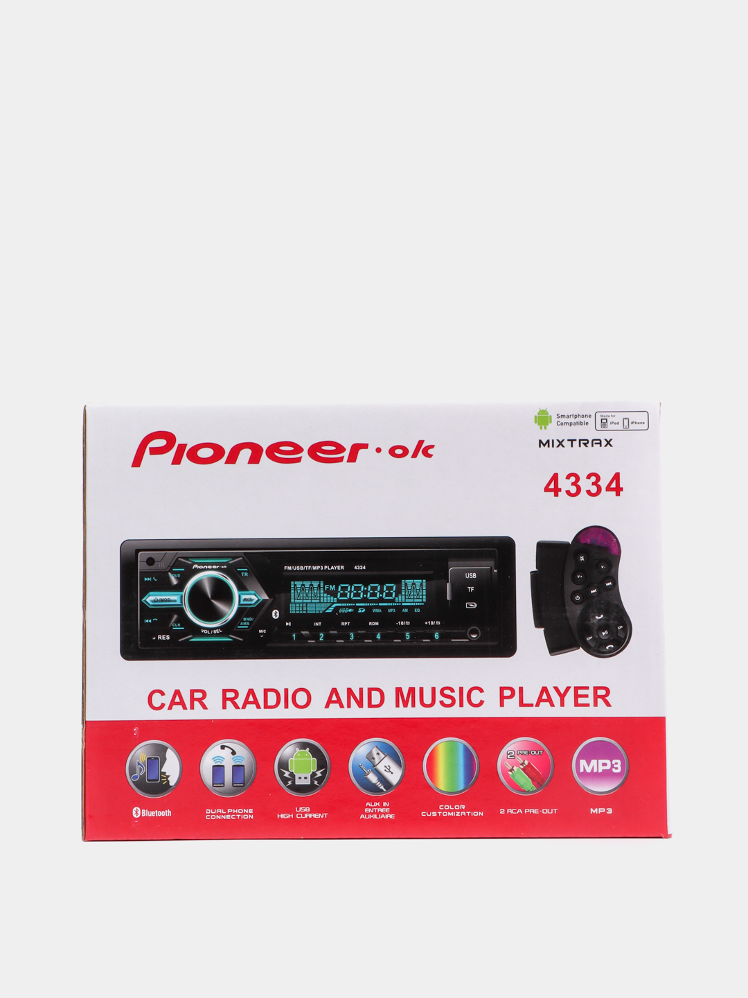 Автомагнитола Pioneer.OK 4334 bluetooth, usb, aux, fm, пульт-мультируль  купить по цене 2699 ₽ в интернет-магазине KazanExpress