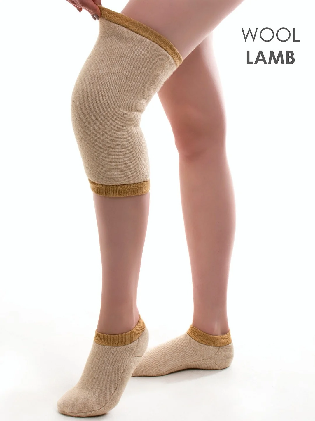 Карамельный наколенник Woollamb меховой эластичный из овечьей шерсти