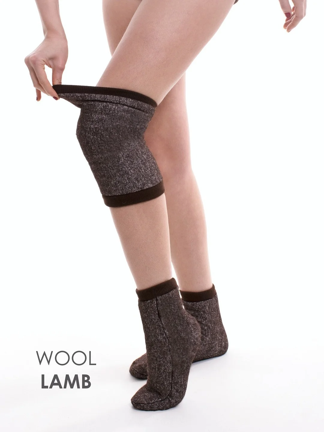 Карамельный наколенник Woollamb меховой эластичный из овечьей шерсти