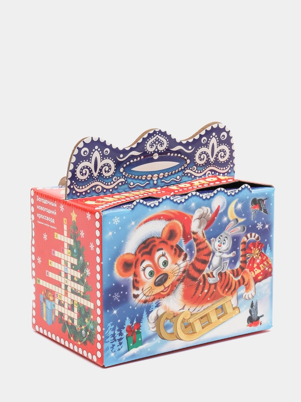 Подарочная коробка "Тигр на санках", 13,5 х 18 х 12 см