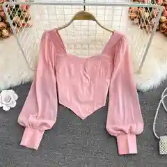 Розовый нарядный топ-корсет с прозрачными длинными рукавами