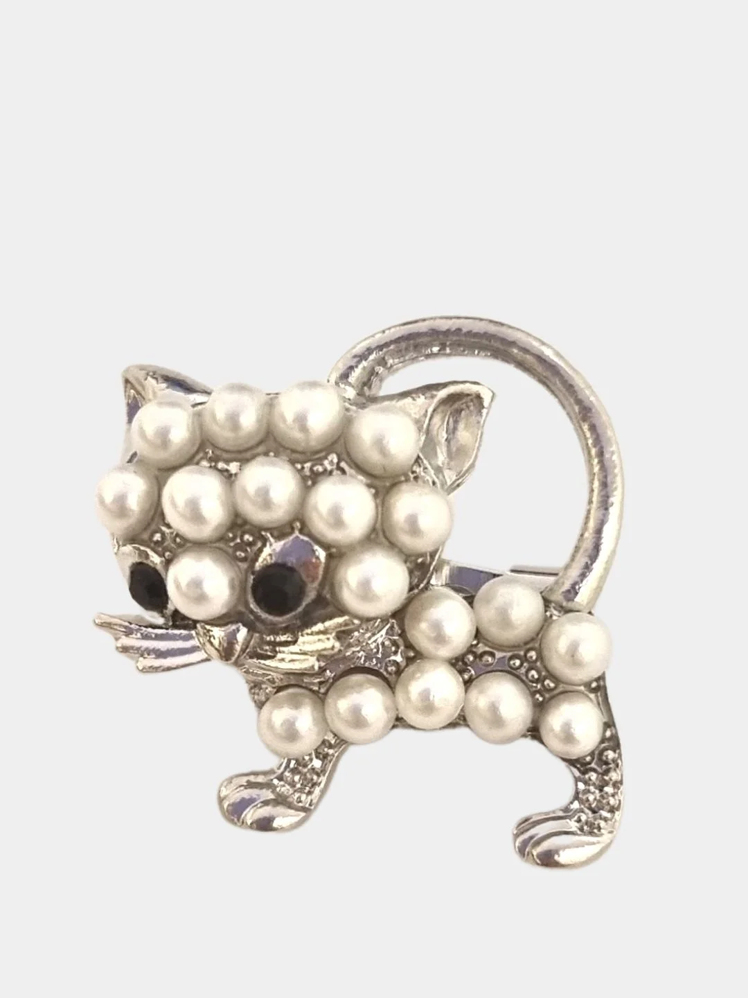 Серебряный брошь 2 цвета / Брошка / Кошка / Мини брошка / С жемчугом