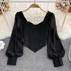 Нарядный топ-корсет с прозрачными длинными рукавами
