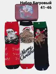 Багровый новогодние носки Christmas, в подарочной жестяной коробочке, 3 пары