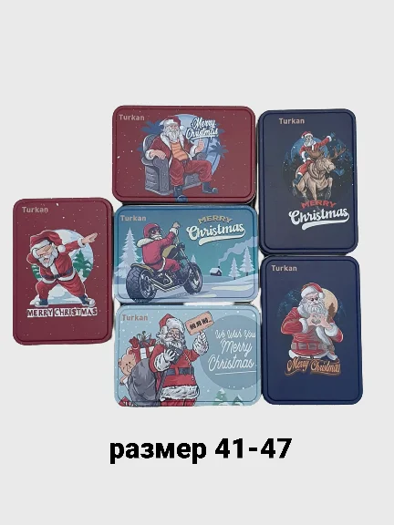 Голубой новогодние носки Christmas, в подарочной жестяной коробочке, 3 пары