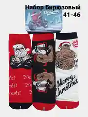 Бирюзовый новогодние носки Christmas, в подарочной жестяной коробочке, 3 пары