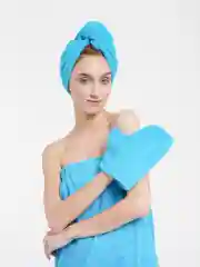 Голубой набор для сауны махровый женский, разные цвета, (3 предмета) размер S-L(42-50)
