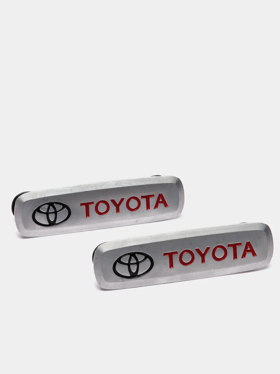 Комплект шильдиков металлических с эмблемой авто "TOYOTA" и 4 винтовыми креплениями (Пара)