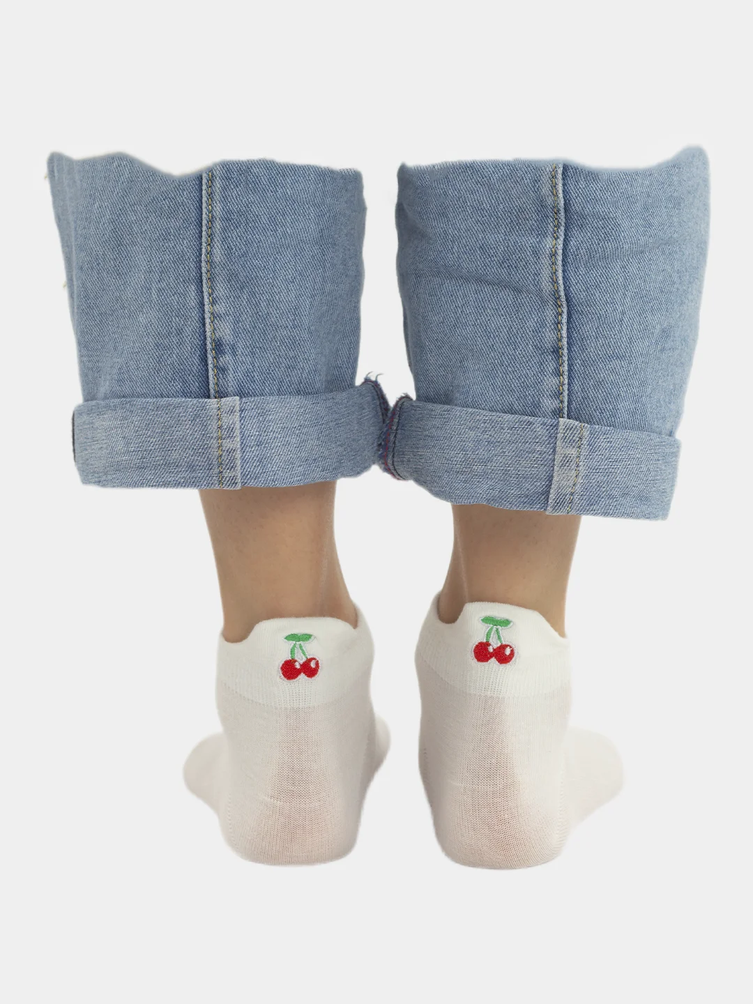 Серебряный носки женские короткие POOPSOCKS, с вышивкой фруктов