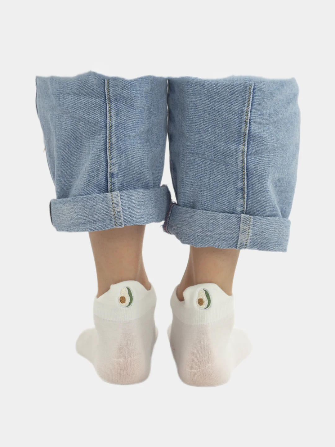 Серый меланж носки женские короткие POOPSOCKS, с вышивкой фруктов