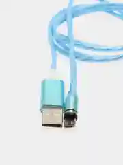 Синий usb Кабель магнитный светящийся 2 метровый+магнитный коннектор-разъем (micro, type c, ios)