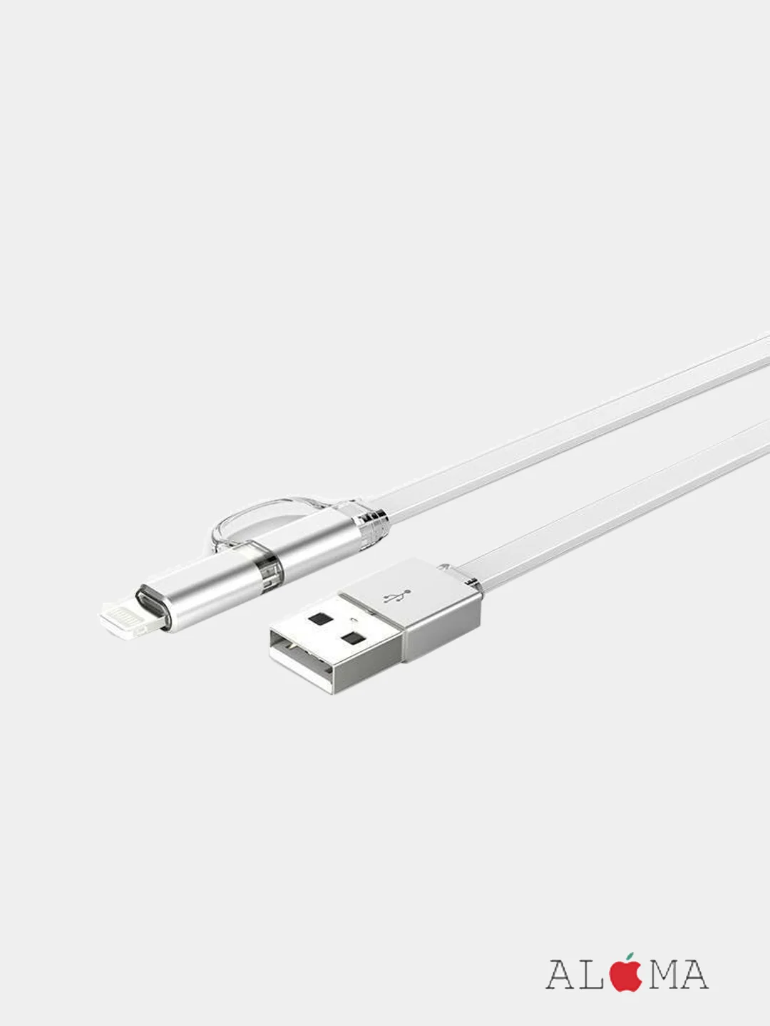 Серебряный кабель 2в1 LDNIO LC84, Apple Lightning+Micro-USB Айфон андроид iPhone Android