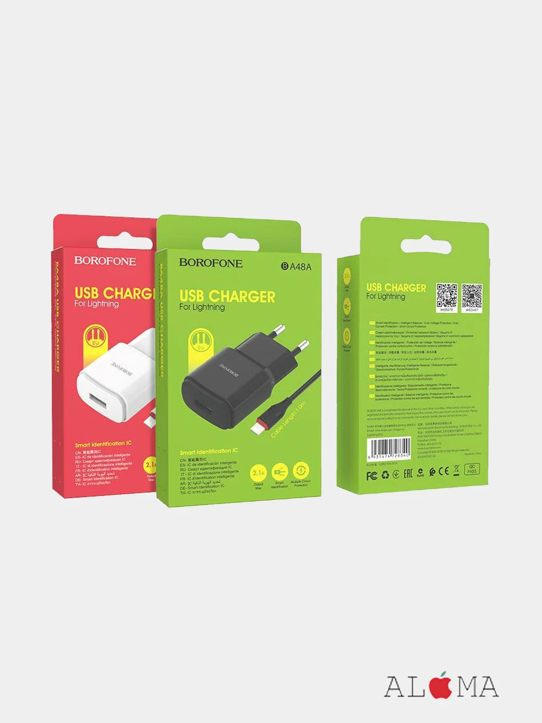 Зарядное устройство Borofone BA48A Orion с кабелем Lightning, 2.1A