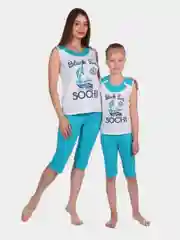 Голубой костюм домашний с бриджами и майкой