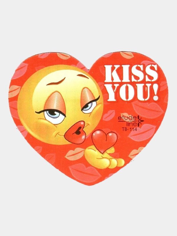 Валентинка двусторонняя в виде сердца "Kiss You", блеск, 80*70 мм