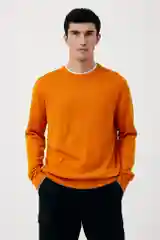 Джемпер мужской Finn Flare однотонный базовый оранжевый круглый вырез