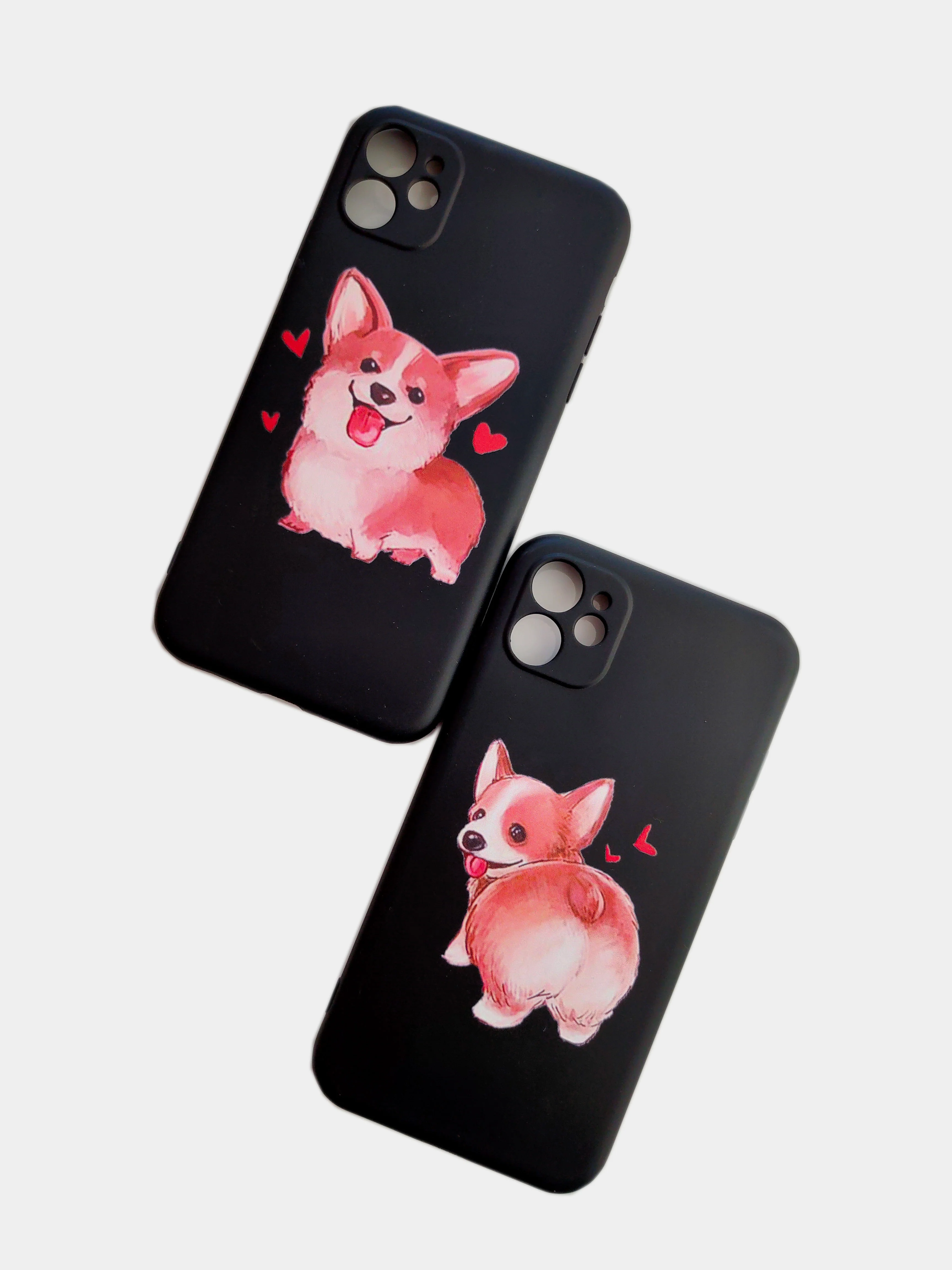 Черный чехол силиконовый для iPhone 11 / 12 Корги SiliconCase