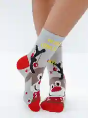 Серый носки женские новогодние, с принтом