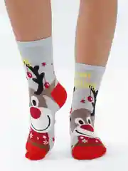 Серый носки женские новогодние, с принтом