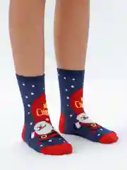 Синий носки женские новогодние, с принтом