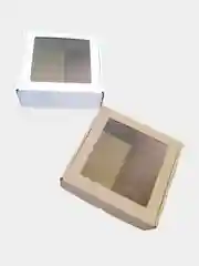 Бежевый коробка из микрогофрокартона 16*16*6 см самосборная 2шт, подарочная с окном