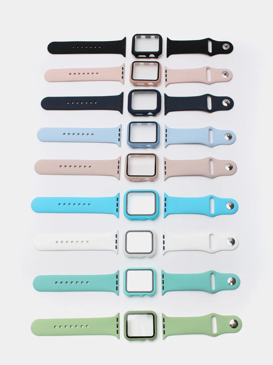 Силиконовый ремешок для Apple Watch с защитным стеклом 2 в 1