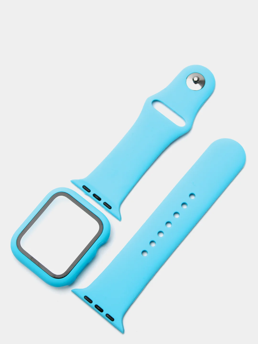 Голубой силиконовый ремешок для Apple Watch с защитным стеклом 2 в 1
