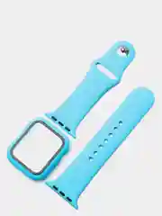 Голубой силиконовый ремешок для Apple Watch с защитным стеклом 2 в 1