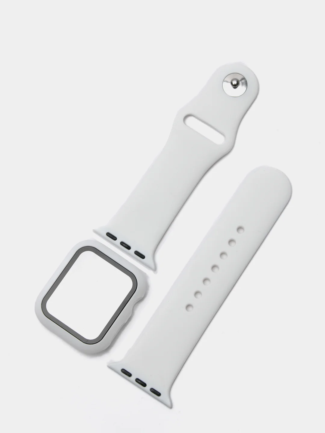 Белый силиконовый ремешок для Apple Watch с защитным стеклом 2 в 1