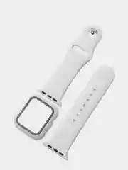 Белый силиконовый ремешок для Apple Watch с защитным стеклом 2 в 1