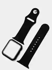 Черный силиконовый ремешок для Apple Watch с защитным стеклом 2 в 1