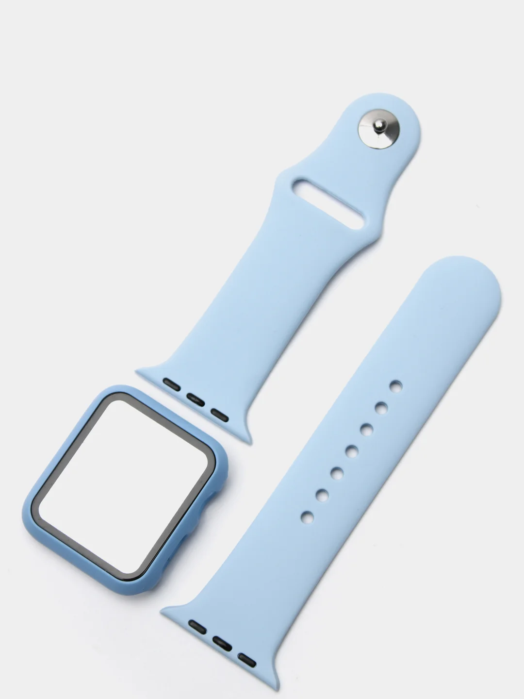 Небесно-голубой силиконовый ремешок для Apple Watch с защитным стеклом 2 в 1