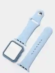 Небесно-голубой силиконовый ремешок для Apple Watch с защитным стеклом 2 в 1