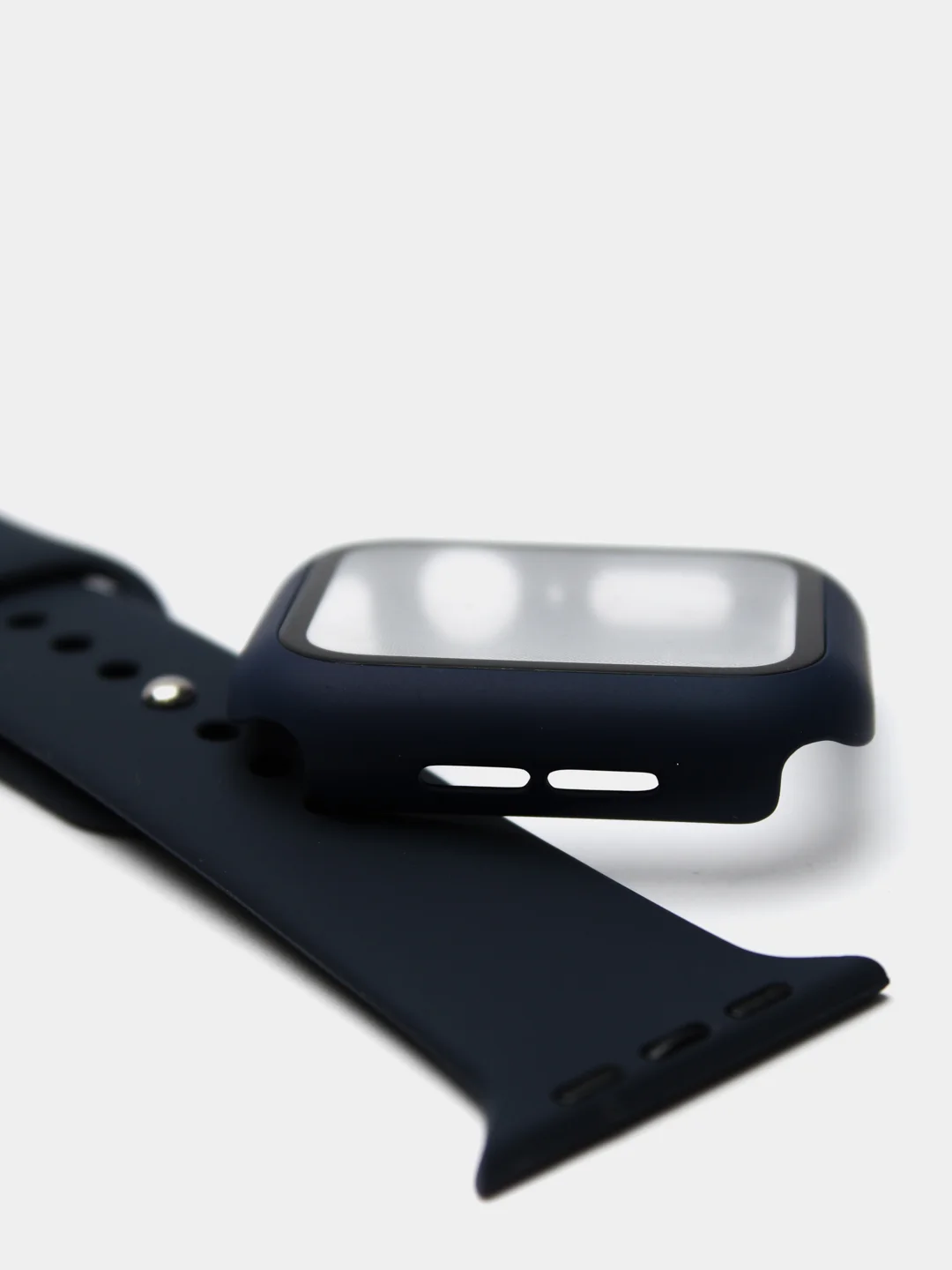 Индиго силиконовый ремешок для Apple Watch с защитным стеклом 2 в 1