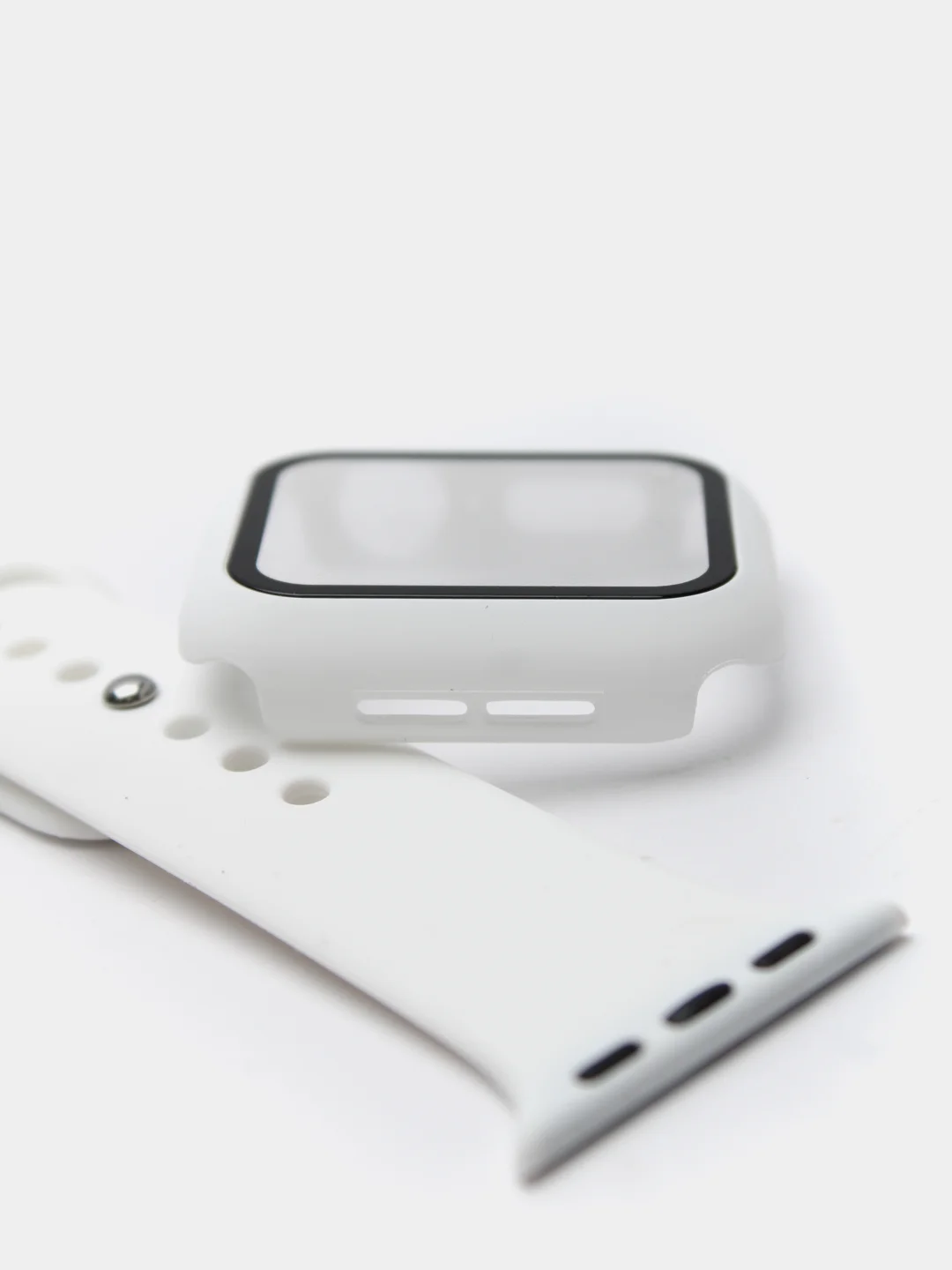 Белый силиконовый ремешок для Apple Watch с защитным стеклом 2 в 1
