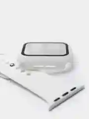 Белый силиконовый ремешок для Apple Watch с защитным стеклом 2 в 1