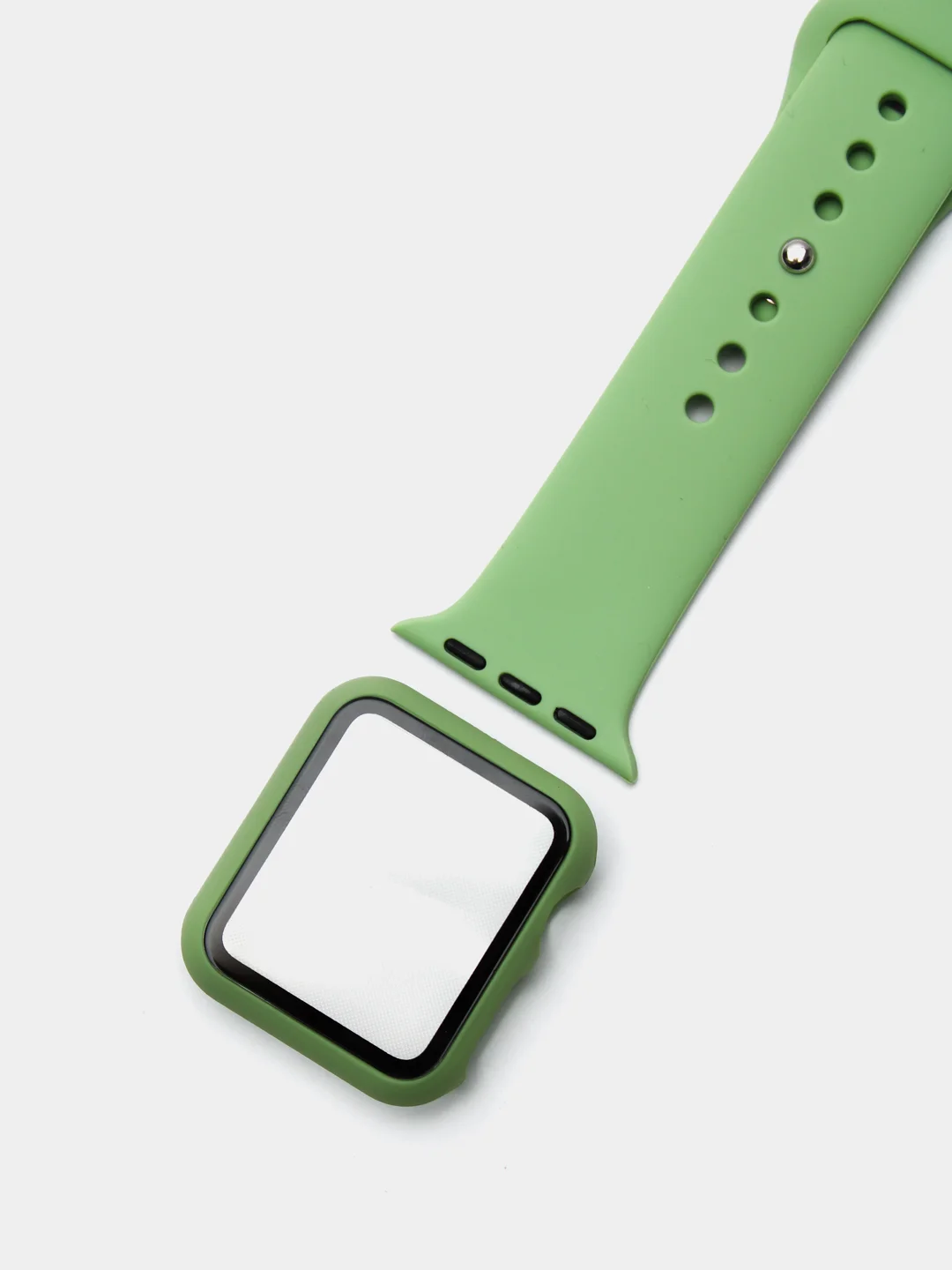 Мятный силиконовый ремешок для Apple Watch с защитным стеклом 2 в 1