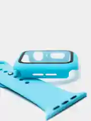 Голубой силиконовый ремешок для Apple Watch с защитным стеклом 2 в 1