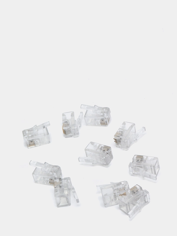 20 штук Коннектор RJ-11 4P4C разъем телефонный RJ11 RJ12, 4 контакта прозрачный