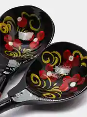 Ложка деревянная Чернушка, полубаская, хохлома набор 2шт