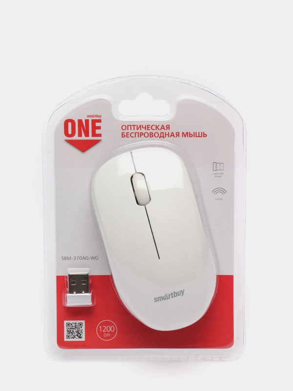 Мышь Smartbuy ONE 370, бело-серая, SBM-370AG-WG, беспроводная
