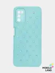 Небесно-голубой чехол Samsung A03s со стразами силиконовый со съемной крышкой