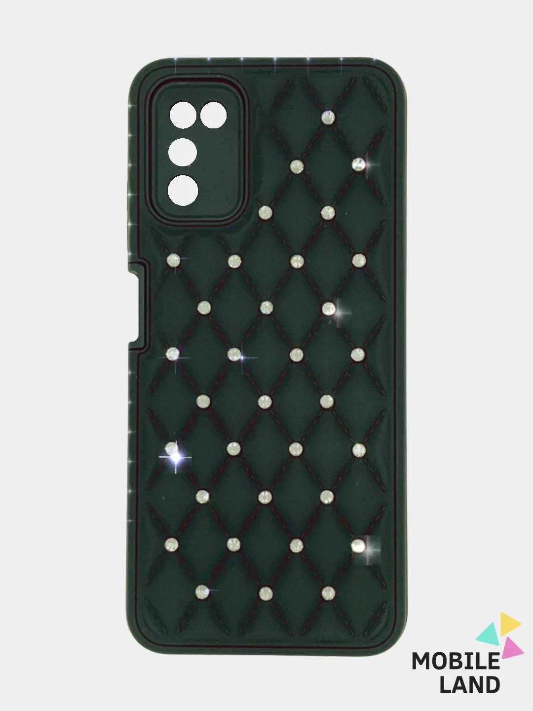 Черный чехол Samsung A03s со стразами силиконовый со съемной крышкой