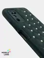Черный чехол Samsung A03s со стразами силиконовый со съемной крышкой