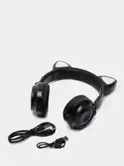 Синий беспроводные наушники Cat Ear ZW-028, LED, со светящимися кошачьими ушками